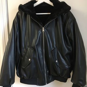 ZARA REVERSIBLE BOMBER JACKET FAUX FUR XS